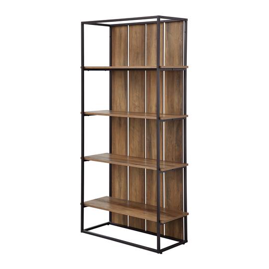 Walker Edison 64" Reclaimed Barnwood & Black Farmhouse Plank Back Bookshelf